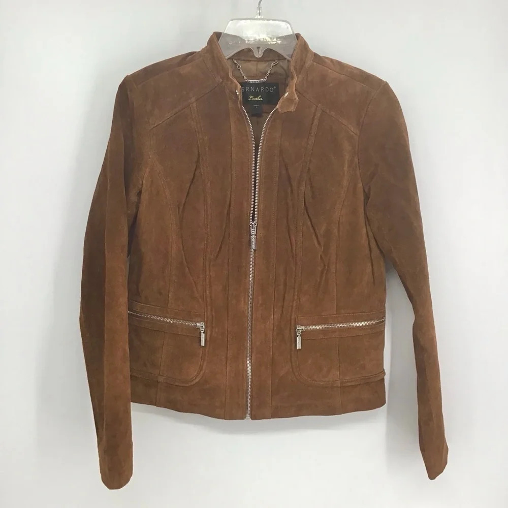 Bernardo Women’s Carmel Suede Leather Classic Racer Jacket Size Small
